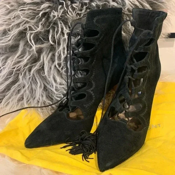 CYNTHIA VINCENT NEW Harp Lace Up Pointed Booties